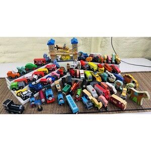 Wooden Train Cars Lot Of (120) Trains, Cars, Various Brands